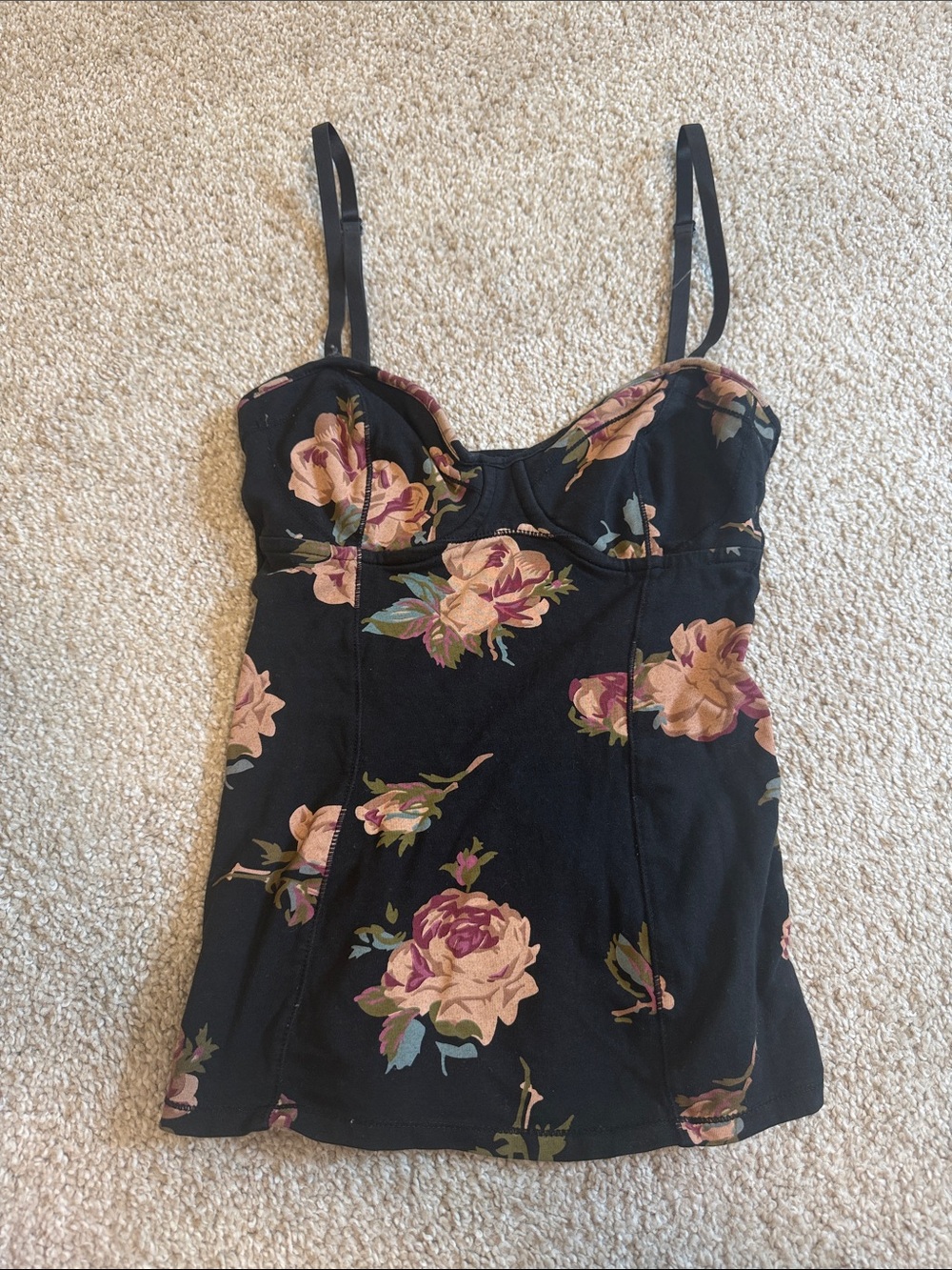 Aritzia Floral Black Bustier Camisole Top - Women's
